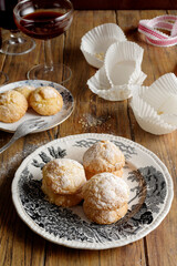 Christmas biscuits on wooden table. Front view.