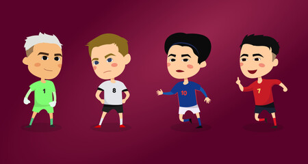 Set of football player in different pose cartoon illustration