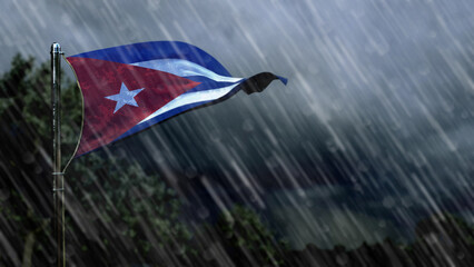Fototapeta premium flag of Cuba with rain and dark clouds, shower rains symbol - nature 3D illustration