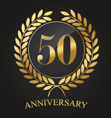 50 Years Anniversary golden label - 50th Anniversary logo celebretion ribbon. Vector stock