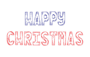 Fototapeta na wymiar Lettering Happy Christmas line art. Congratulatory holiday text. Hand drawn vector illustration.