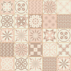 Beige pastel square ceramic tiles, mediterranean style design, vector illustration for interior design