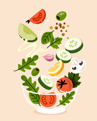 Salad in vegetable bowl. Fresh and healthy food. Vegetarian nutrition. - 544382701