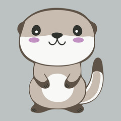 Cute adorable otter. Cartoon illustration of kawaii animal. Vector graphic design of happy isolated animal. Doodle drawing of wildlife. Ideal for cards. Zoo animal. Love clip art. Adorable character