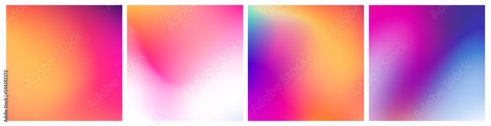 Poster Set of Colorful Vibrant Blurred Gradients. Sleek Multicolored Vector Backgrounds