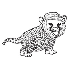 hand drawn little cheetah with mouth open as if calling someone