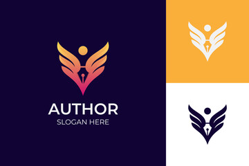 people with pen ink logo design with feather wigs for author, Education Logo Design concept, notary logo icon design