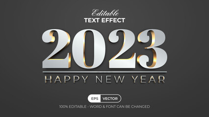 Silver gold text effect new year 2023 style. Editable text effect colorful theme.