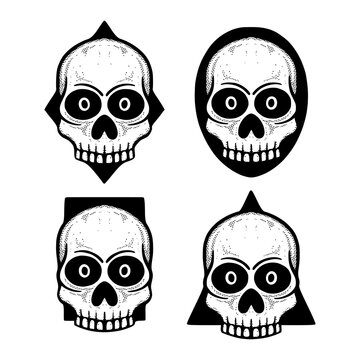 Collection set skull Illustration hand drawn doodle sketch for tattoo, stickers, logo, etc