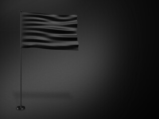 3D illustration. Pole with wavy flag isolated on black background