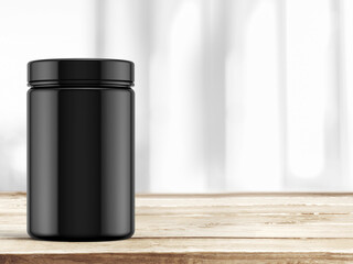 3D Illustration. Supplement bottle isolated on wooden background