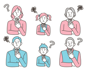 Vector illustration of a family member looking at a smartphone and feeling distressed or doubtful.
