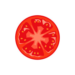 Slice of tomato isolated on white. Vector flat icon of fresh vegetable.