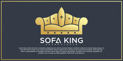 Luxury sofa king logo design template with gold gradient concept Premium vektor