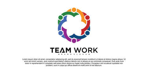 Team work logo design with hexagon colorful concept Premium vektor