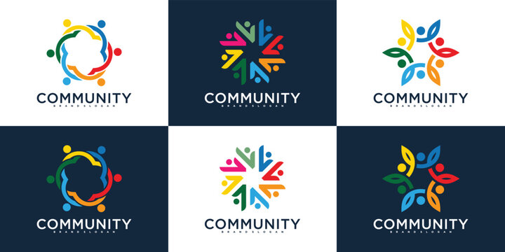 Set of colorful community human logo design collection