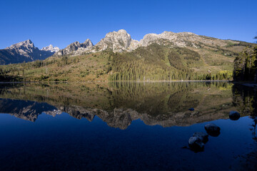 Obraz premium Scenic Autumn Reflection at String Lake Grand Teton National Park Wyoming 
