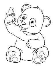 Little Panda Bear Cartoon Animal Illustration BW