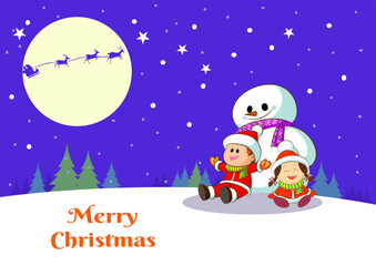 Merry christmas and happy new year. Cute cartoon character illustration for christmas and new year card design