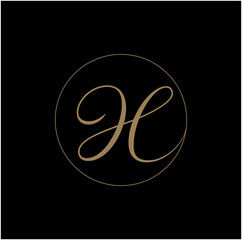 H company name initial letter in golden icon. H monogram.