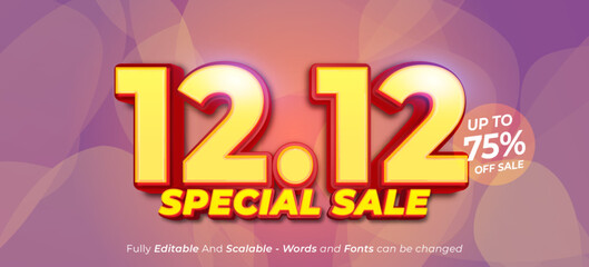 Editable 3d text 12.12 Special sale shopping day concept