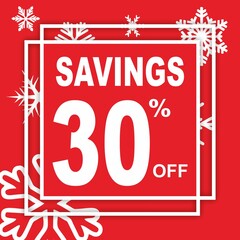 shop now sale savings 30 percent off don't miss it! red white season sale sign over snow illustration on red background illustration