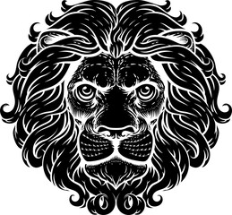 Obraz premium Lion Leo Fierce Lions Head Woodcut Animal Icon