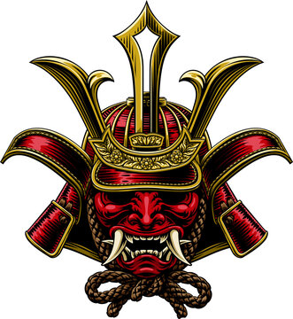 recommend clip art: Samurai Mask Japanese Shogun Warrior Helmet