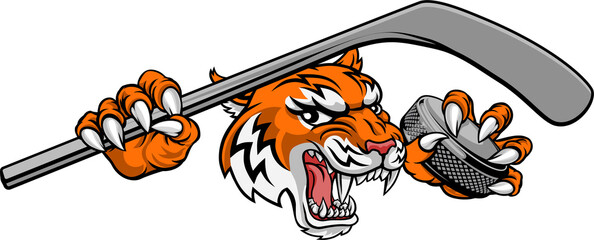 Tiger Ice Hockey Player Animal Sports Mascot
