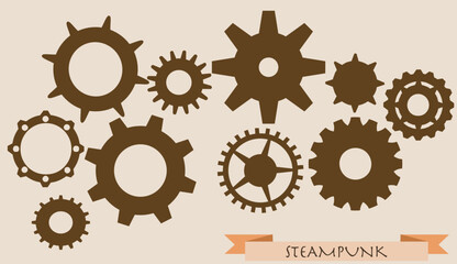 Steampunk cogs and gears, vintage wheels	