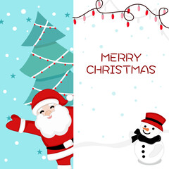 Christmas card with Santa Claus and Snow man. Merry Christmas and happy new year card design. Christmas Card design