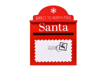 Red santa mail box for Christmas present wishlists on transparent background