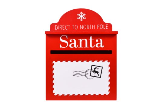 Red santa mail box for Christmas present wishlists on transparent background - Powered by Adobe
