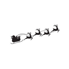 Silhouette of Santa Claus riding in a sleigh with reindeer 

