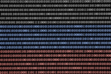 Binary code. Numbers on computer screen. Macro photography with visible pixels. Russian flag color...
