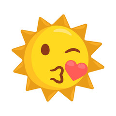 Sun Kiss Sign Emoji Icon Illustration. Love Vector Symbol Emoticon Design Clip Art Sign Comic Style.