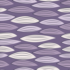 Abstract botanical seamless pattern in purple neutral colors, minimalistic with vector lines drawn by hand, for fabric and wrapping paper design