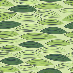 Botanical seamless pattern in green neutral colors, minimalistic clean vector lines drawn by hand, for fabric and wrapping paper design
