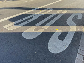 bus lane marked on a road