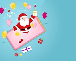 Obraz na płótnie Canvas Santa Claus with gifts and balloon .Christmas card with Santa Claus and gifts. Merry Christmas and happy new year card design. Christmas Card design
