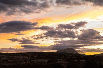 the Sainte Victoire mountain in the light of a cloudy autumn morning