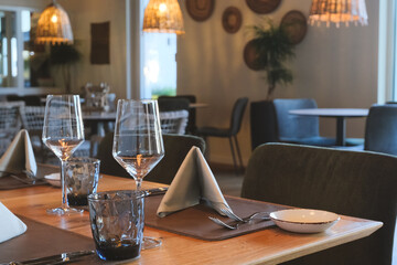 stylish cafe decoration design interior, elegant table setting for a dinner