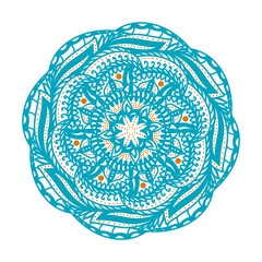 Vector Illustration Outline Blue Mandala Flower Isolated on a White Background. Circular Ornament in Ethnic Oriental Style. Design for Henna, Mehndi, Tattoo, Floral Pattern, Decoration.