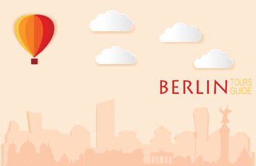 Berlin, Cute town skyline, colorful city view, baloons and clouds
