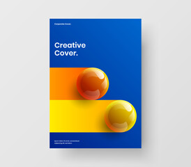 Clean brochure design vector illustration. Creative realistic spheres company cover template.