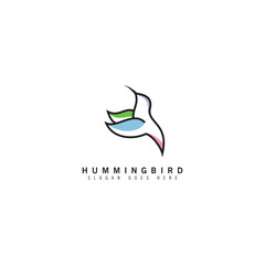 simple humming bird logo design, vector icon flat colors template line art outline