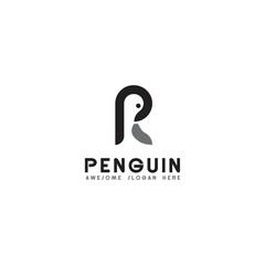 simple letter R negative space penguin logo design, bird vector template