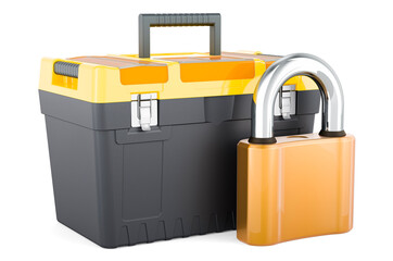 Plastic toolbox with padlock, 3D rendering