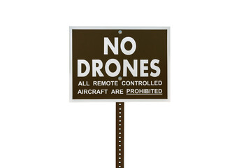 No drones all remote controlled aircraft are prohibited sign isolated.