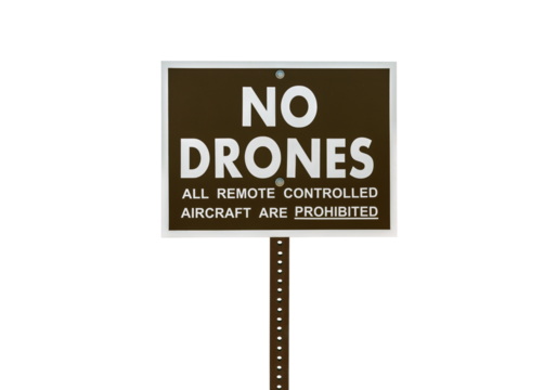 No drones all remote controlled aircraft are prohibited sign isolated.